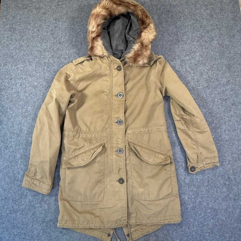 Relwen Canvas Fishtail Parka Jacket‎ with Faux Fur Trimmed Hood Size Small
